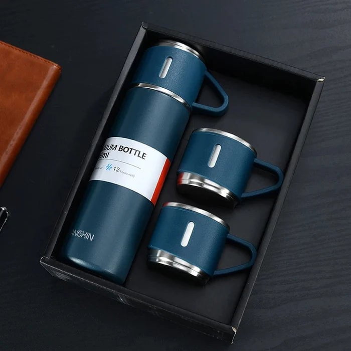 Stainless Steel Vacuum Flask Hot And Cool Water Bottle with two cups - Random Color