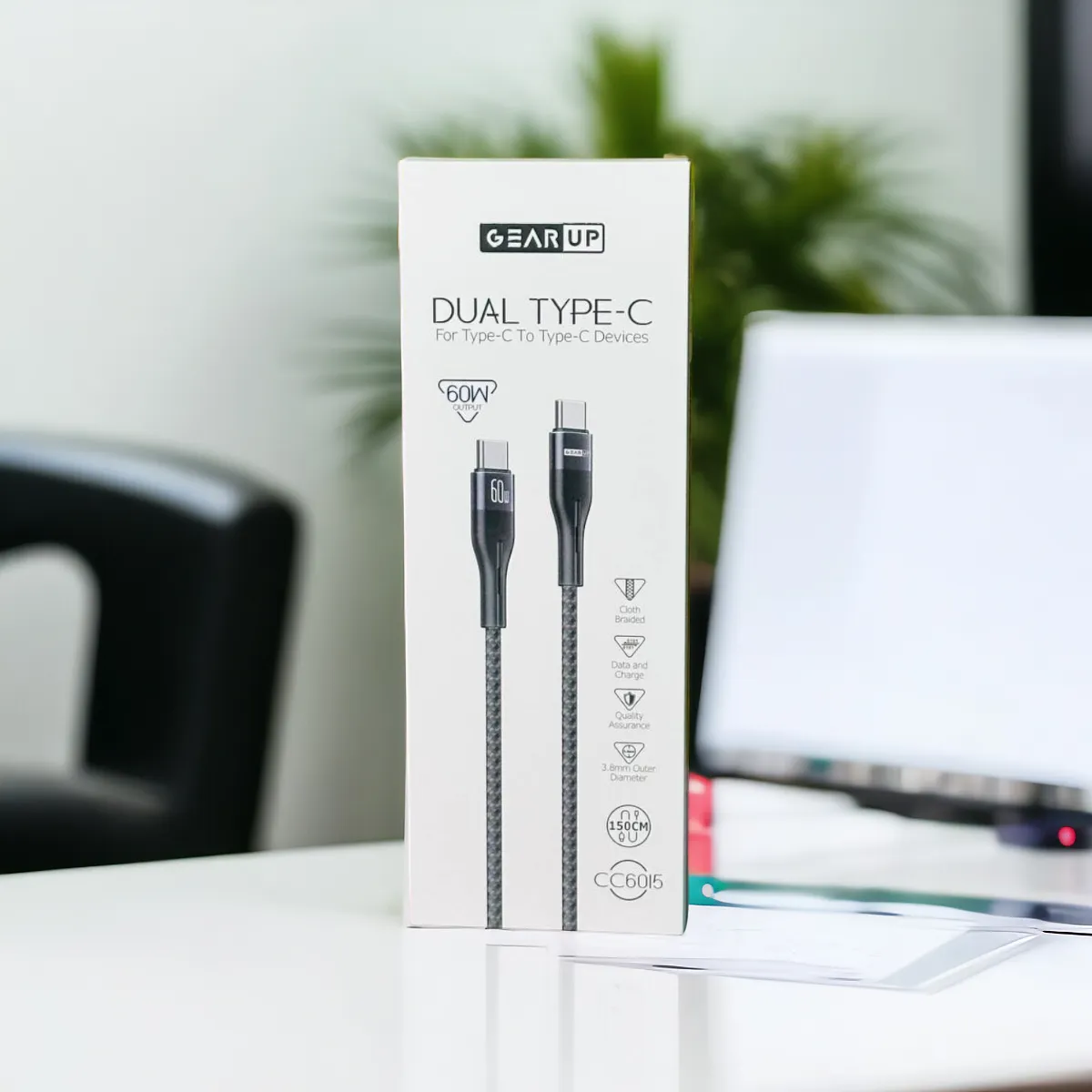 GearUP  CC6015 Type-C to C 60W PD Fast Charging & Data Cable - 1.5m