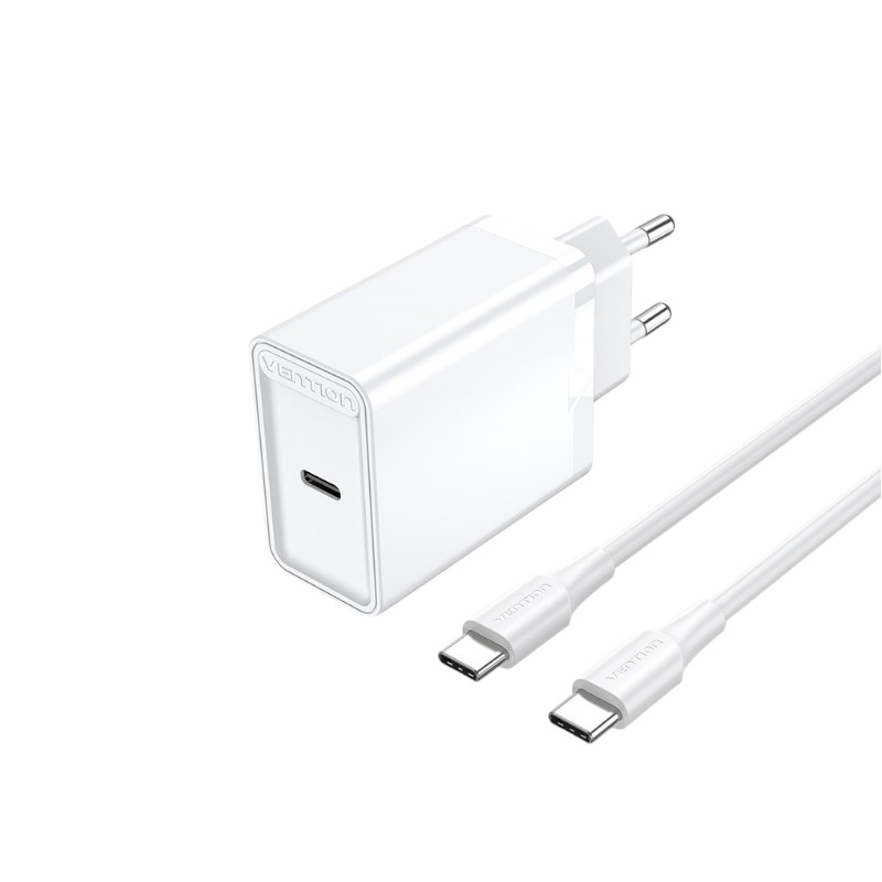 Vention FAHWF-EU 1-port 25W USB-C Wall Charger with USB-C Cable EU-Plug - White