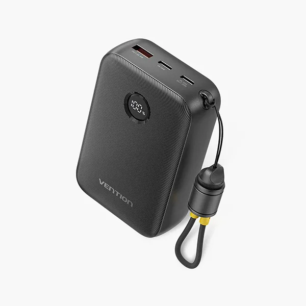 VENTION FKBB0-C 22.5W 20000mAh LED Display Power Bank with Built-in USB-C to C Cable - Black