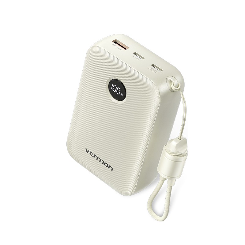 VENTION FKBN0-C 22.5W 20000mAh LED Display Power Bank with Built-in USB-C to C Cable - Beige