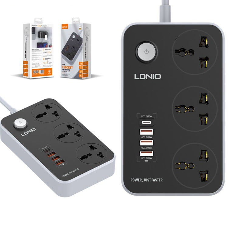 LDNIO SC3412 38W PD20W Power Strip 3 Socket Outlets and 3 QC 3.0 USB in BD