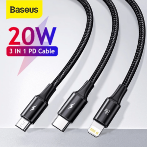PD 20W Fast Charge Compatible with PD 18W Charge Three Devices Simultaneously Recognition Chips for Fast Charging Devices 480Mbps of Transmission Rate Nylon Braided Cables