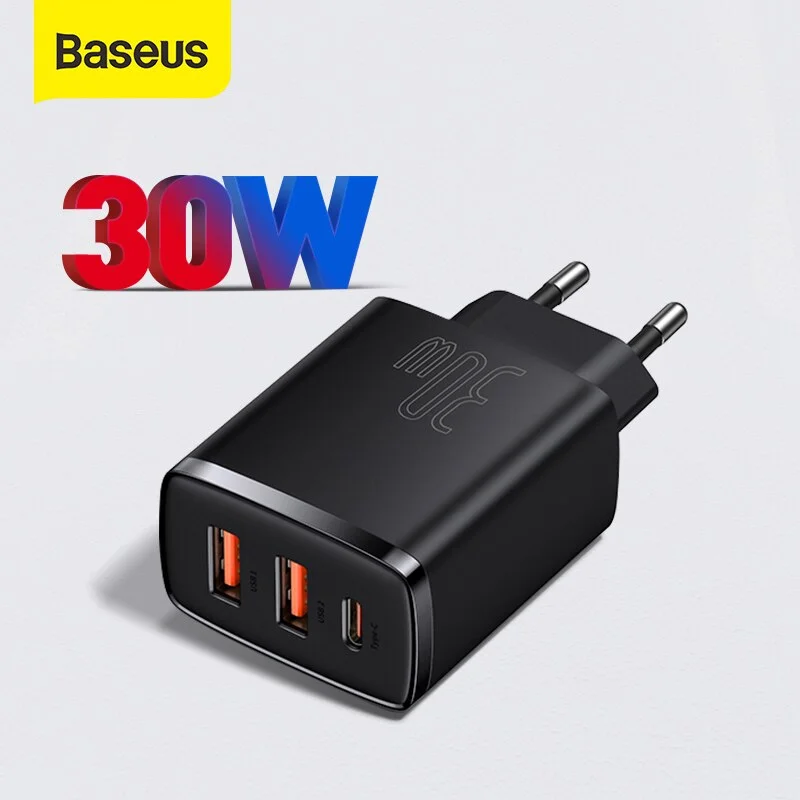 BASEUS Compact Quick Charger Portable 2UC Three Ports 30W in BD