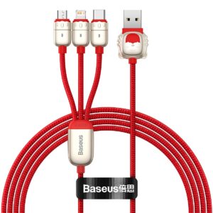 Baseus One-for-Three Data Cable USB to M+L+C (CASX010009) - Red Color