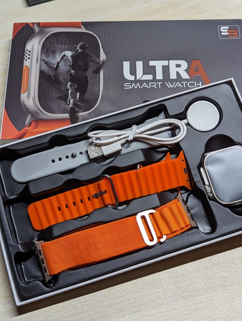 S9 Ultra Smartwatch with Three Straps - Orange Color