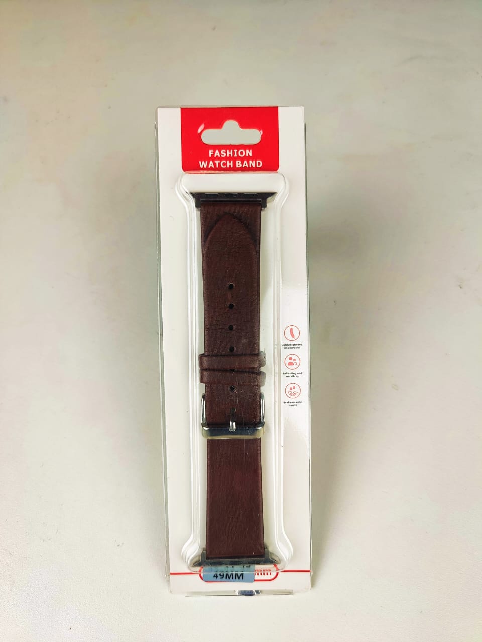 49mm Leather Strap For Smartwatch Coffee Color