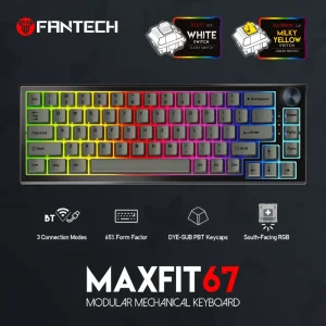 Fantech MAXFIT67 MK858 RGB Pre-Lubed Gateron Milky Yellow Switch Mechanical Hotswap Keyboard