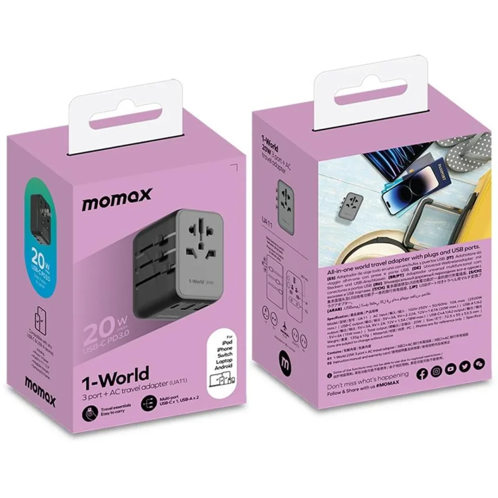 Momax 1-World 20W 3-Port+AC Travel Adapter (UA11)