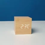 Cube Shaped Wooden Style Digital LED Clock