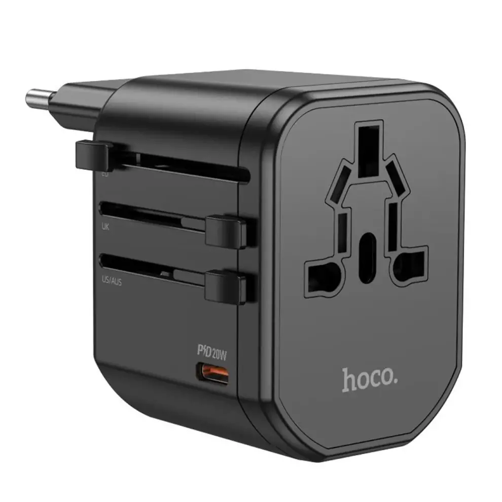 HOCO AC15 Walker 3-port PD20W + 2USB Universal Conversion Charger - Black Color