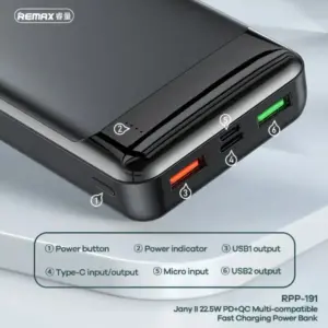 Remax RPP-191 22.5W Fast Charging Power Bank - Black Color